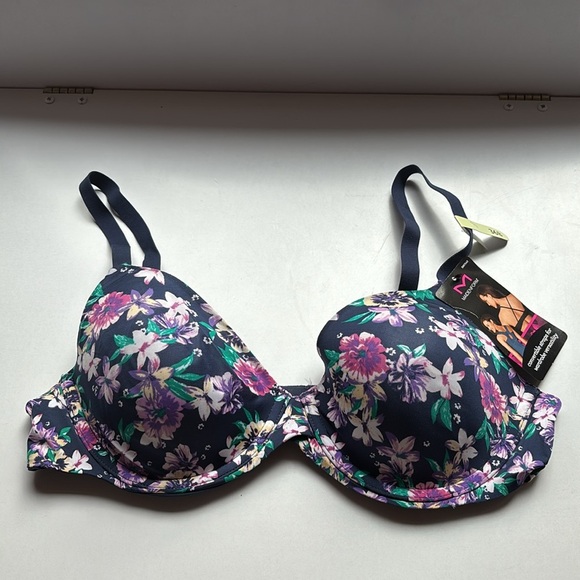 Maidenform Women’s One Fabulius Fit 2.0 Demi Bra Size 36B Navy‎ Floral Print NEW - Picture 1 of 6